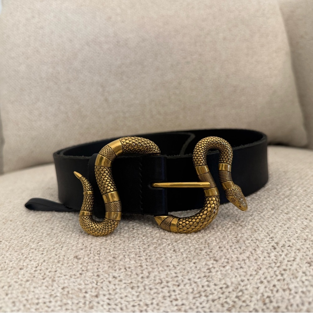 AUTH Gucci Snake Buckle Black Leather Belt AUTHENTIC